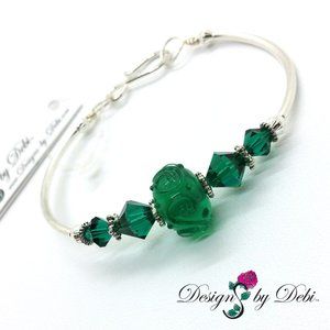 Green Glass & Swarovski Crystal Fitted Bangle